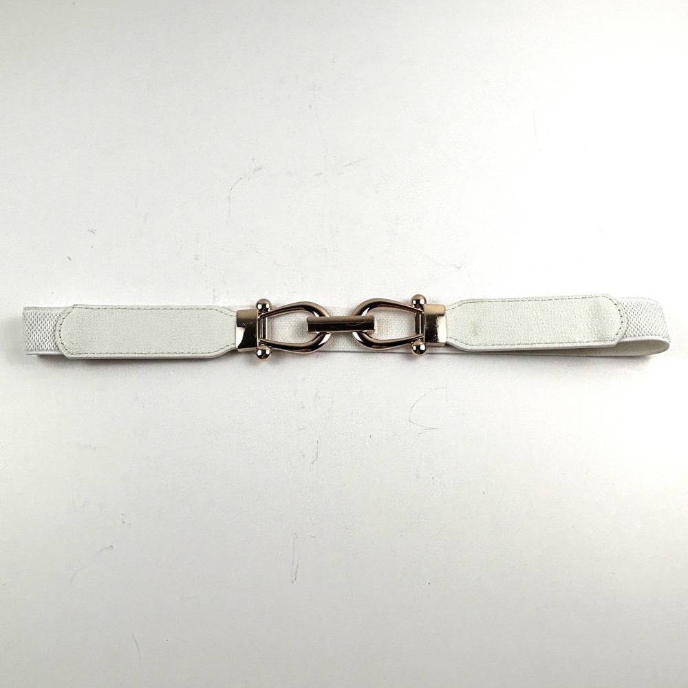 Cinch Belt Womens OS White Elastic Gold Buckle Modern